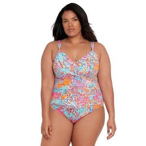 Lauren Ralph Lauren Women's Plus Size Amara Patchwork Twist Shirred One Piece